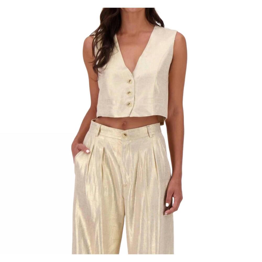 NEW GABBY ISABELLA solid button front vest in gold